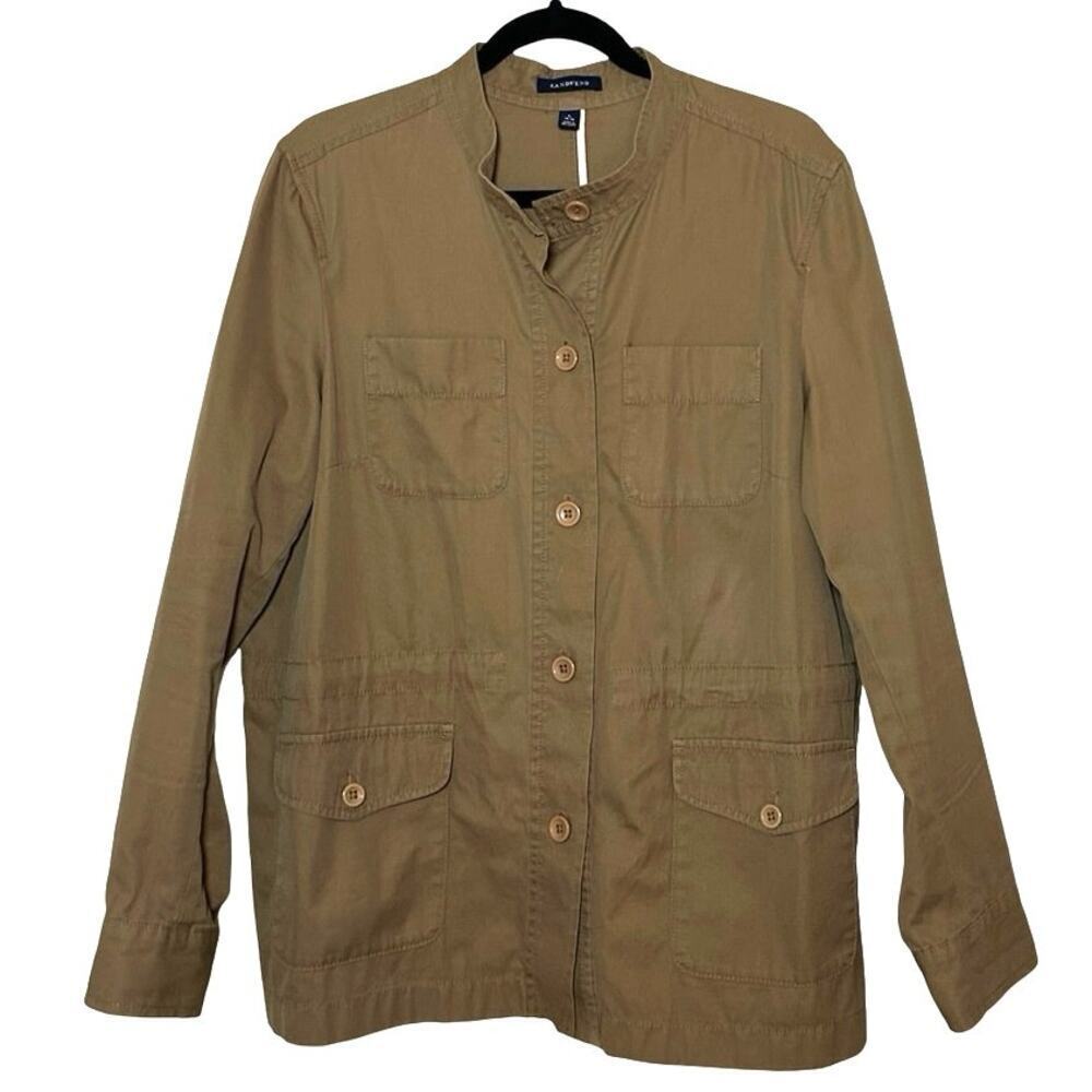 Lands End Women’s ButtonUp Collarless Safari Jacket Brown Size Large